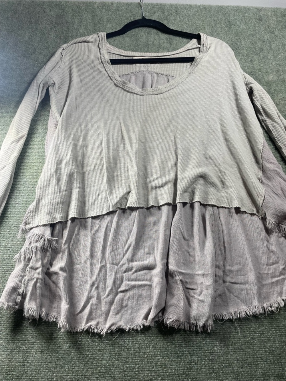 We The Free Layered Crinkle Knit Tunic in Light Gray